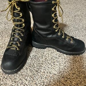 Black Leather Boots with Yellow Laces